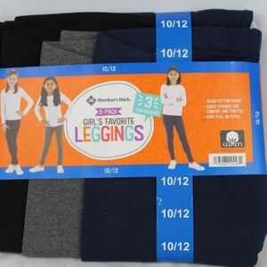 Members Mark 3pack Girls Favorite Leggings, Grey, Dark Blue